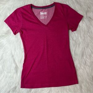 Nike Hot Pink Dri Fit V Neck Slim Fit Top